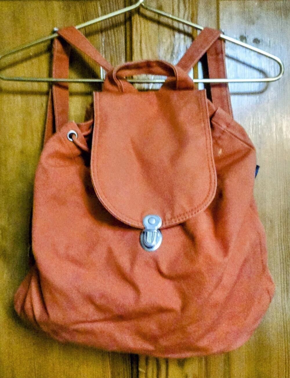 Baggu 100% Recycled Cotton Canvas Drawstring Backpack Orange Bag Casual Travel